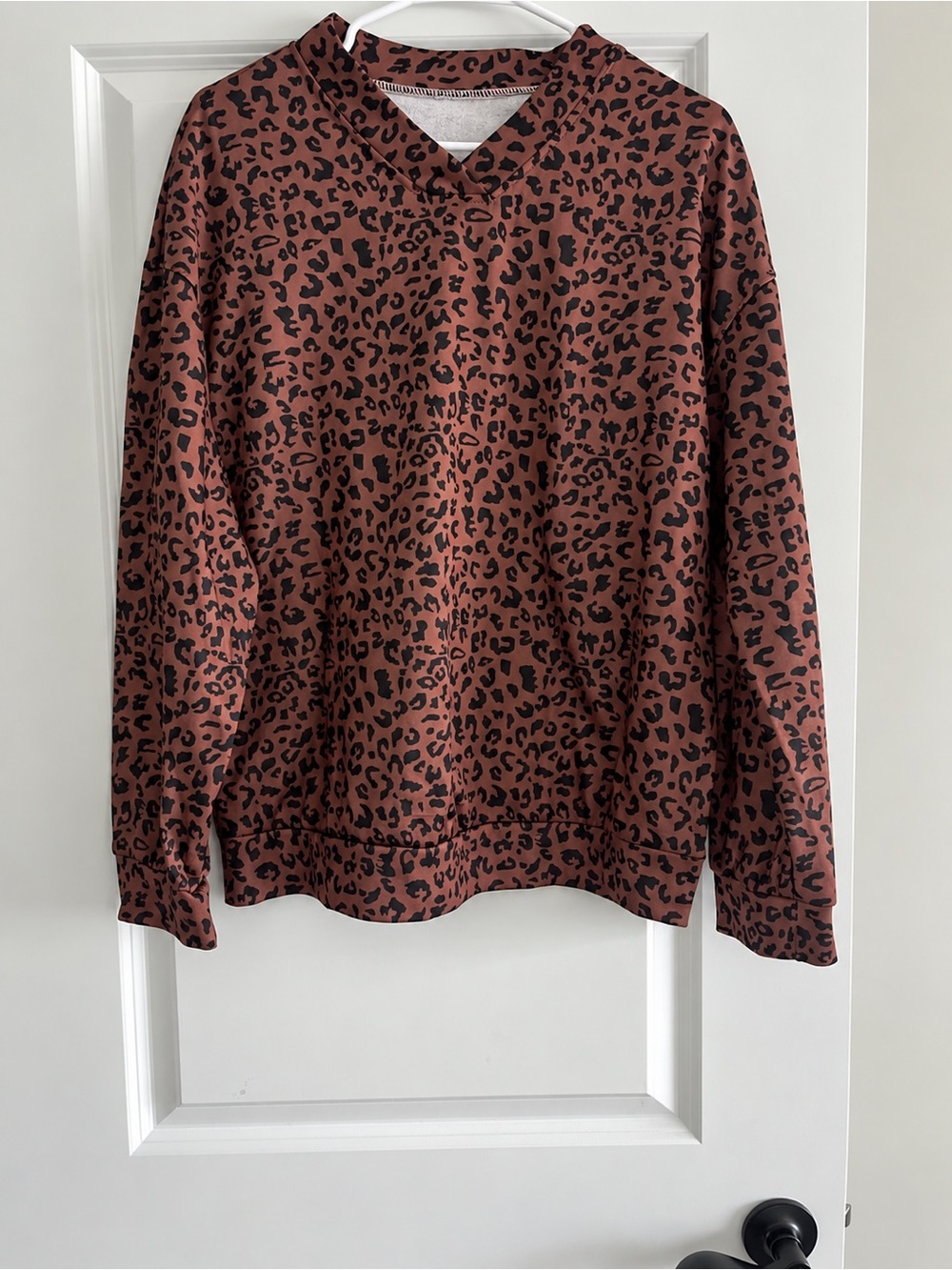 SHEIN Rust Brown and Black Leopard Print Crewneck Sweater - Picture 2 of 2